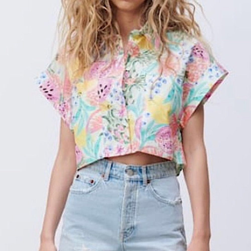 Zara Tropical Fruit Crop Top Sz XL